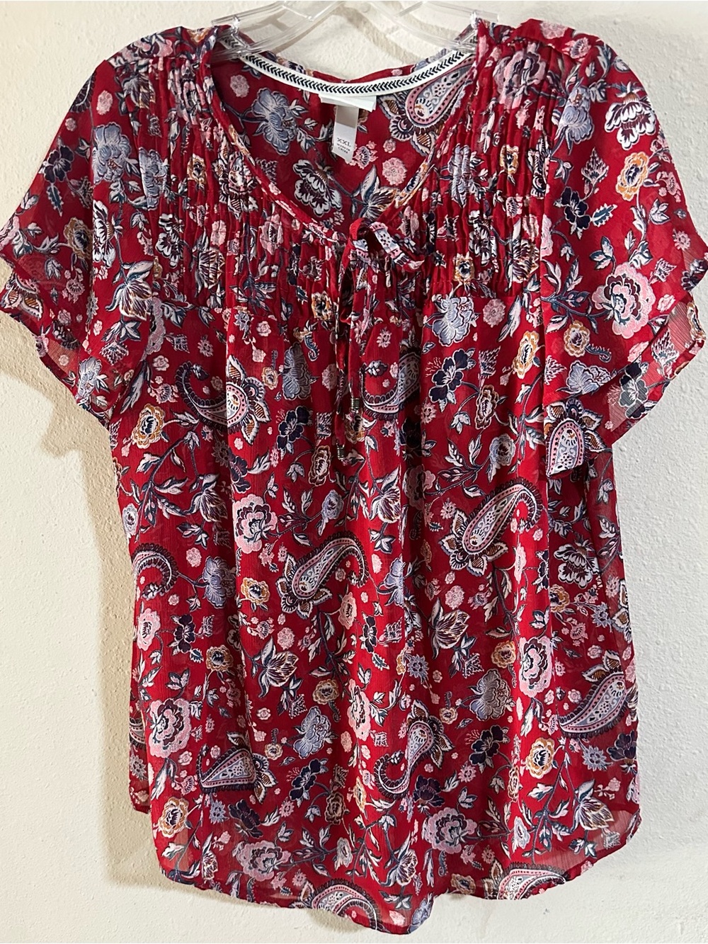 Knox Rose Red Paisley & Floral Short Sleeve Blouse
